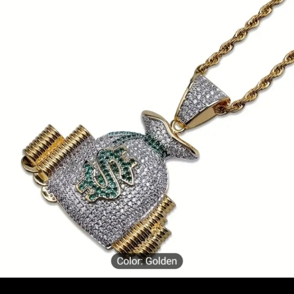 Jewelry iced hip-hop money bag medallion piece with gold plated rope chain - Picture 5 of 5